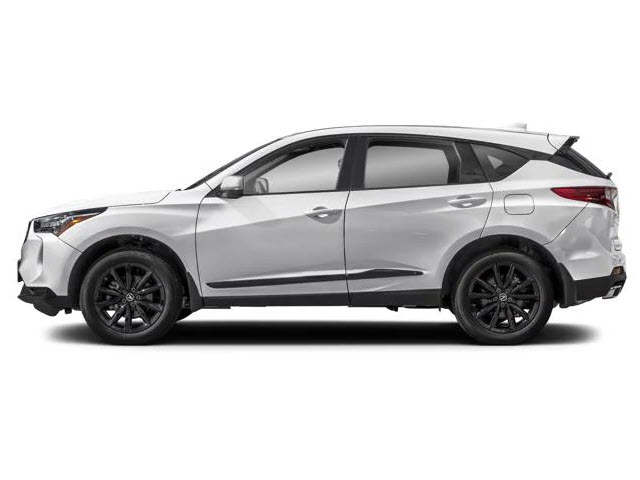 A silver 2026 Acura MDX SUV with black wheels and sporty design, viewed from the side.