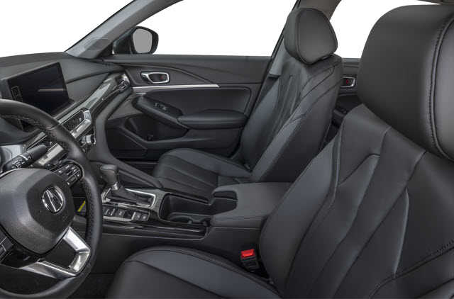 Interior view of a 2026 Acura Integra car with black leather seats and a modern dashboard.